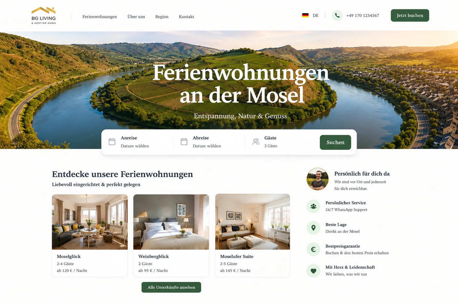 Direktbuchungs-Website für Ferienwohnungen an der Mosel