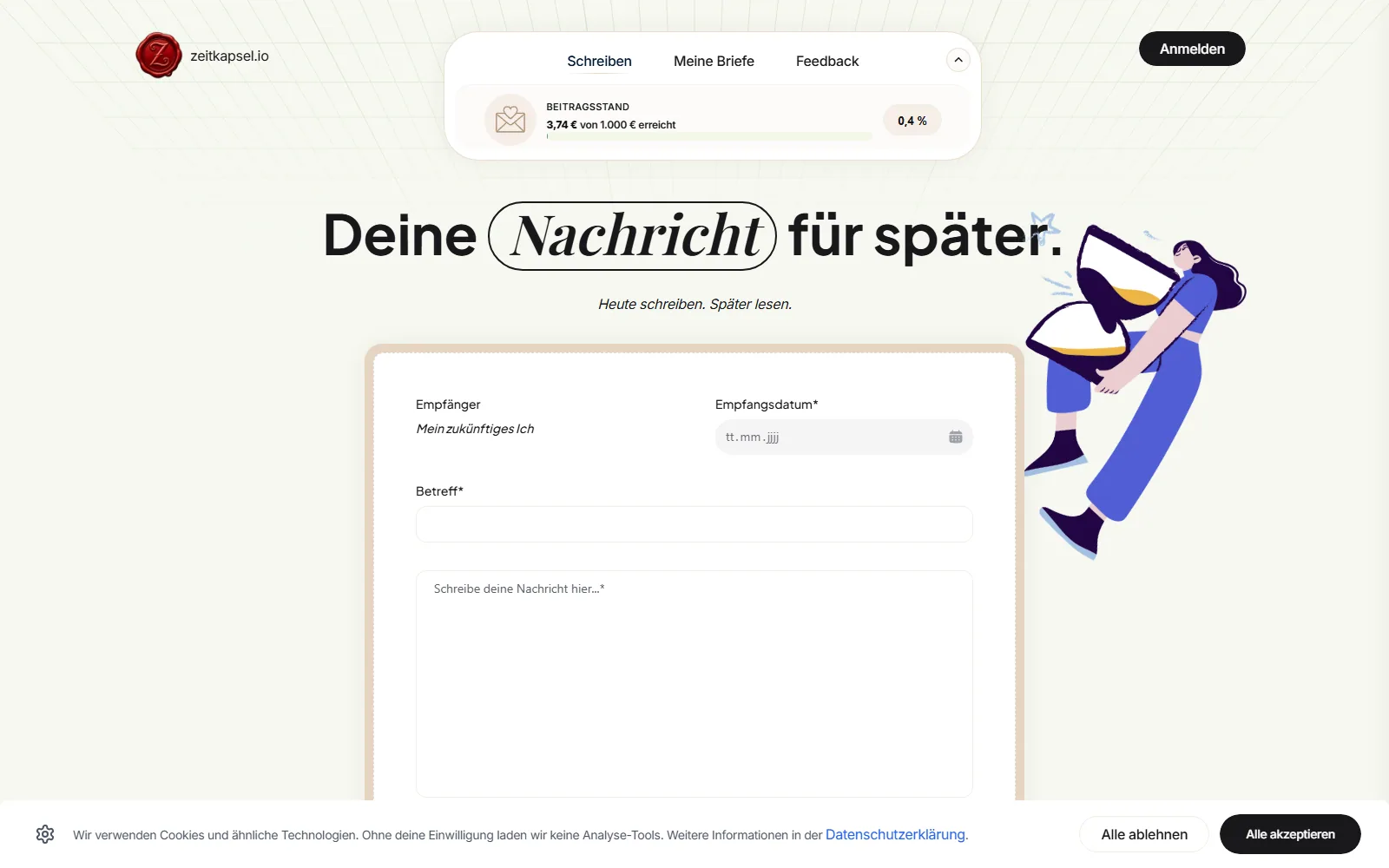 Web-App Zeitkapsel: Nachrichten an das zukünftige Ich schreiben